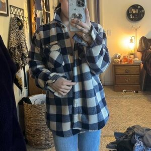 Blue and White Plaid Sherpa lined  Jacket